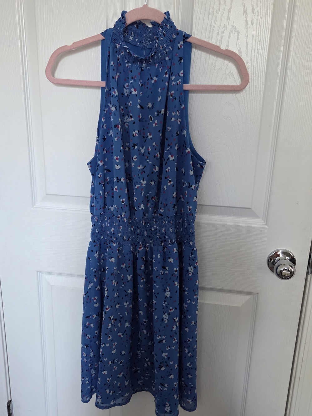 a new day Blue Floral Halter Dress with Pink and White Accents